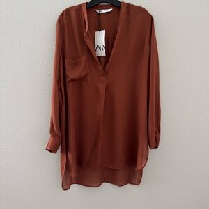 Zara Rust Brown Tunic Blouse – Size M (NWT)